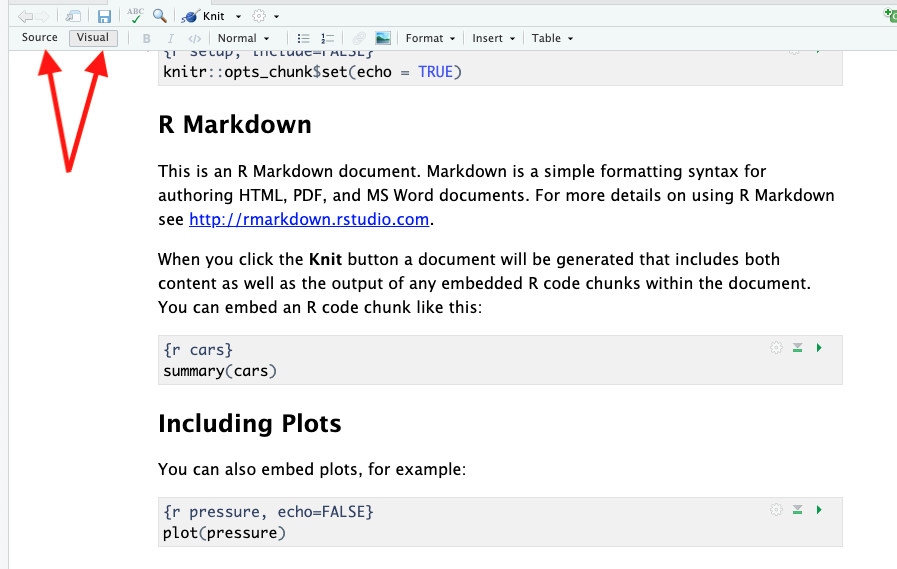 Figure 11. Buttons to toggle between Source and Visual modes